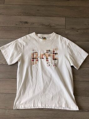 Bape White Short Sleeve Tee with Plaid Logo